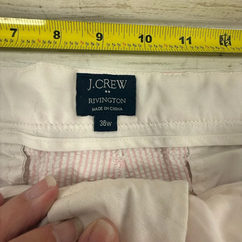 J.Crew Rivington Men Pink White Seersucker Striped Shorts Size 36W Summer Preppy